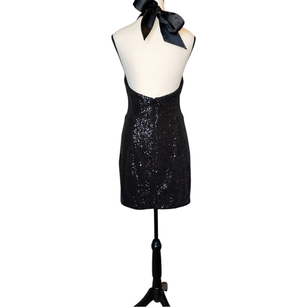 Dress the Population Satin Halter Tie Black Sequin Dress Size S NWOT